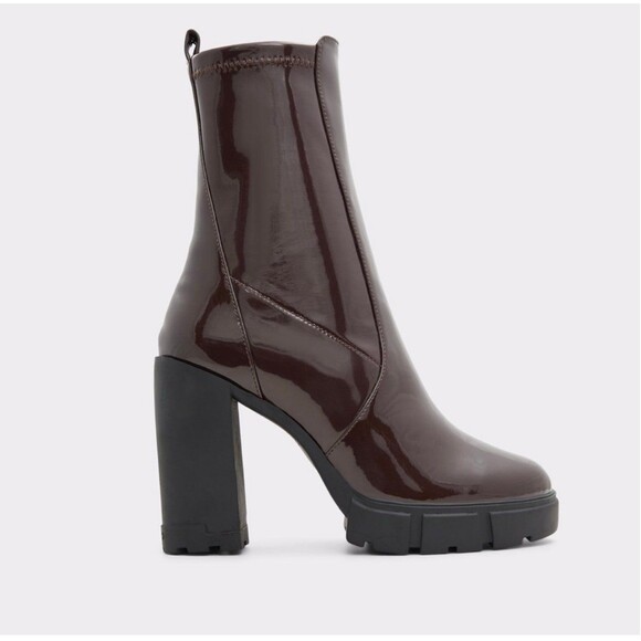 ALDO Women’s Ankle Boot Lug sole Dark Brown Platform Patent. New - Picture 12 of 12